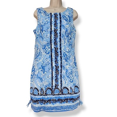 Lilly Pulitzer Blue Turtley Awesome Printed Cotton Shift Mini Dress Sz 8 Resort