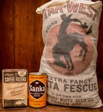 Vintage Sanka Coffee Burlap Sack Cowboy Weste...