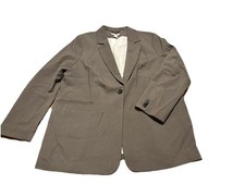 H M Women  s Gray/Brown Single Button Blazer Size Large Long Sleeve Mid Length