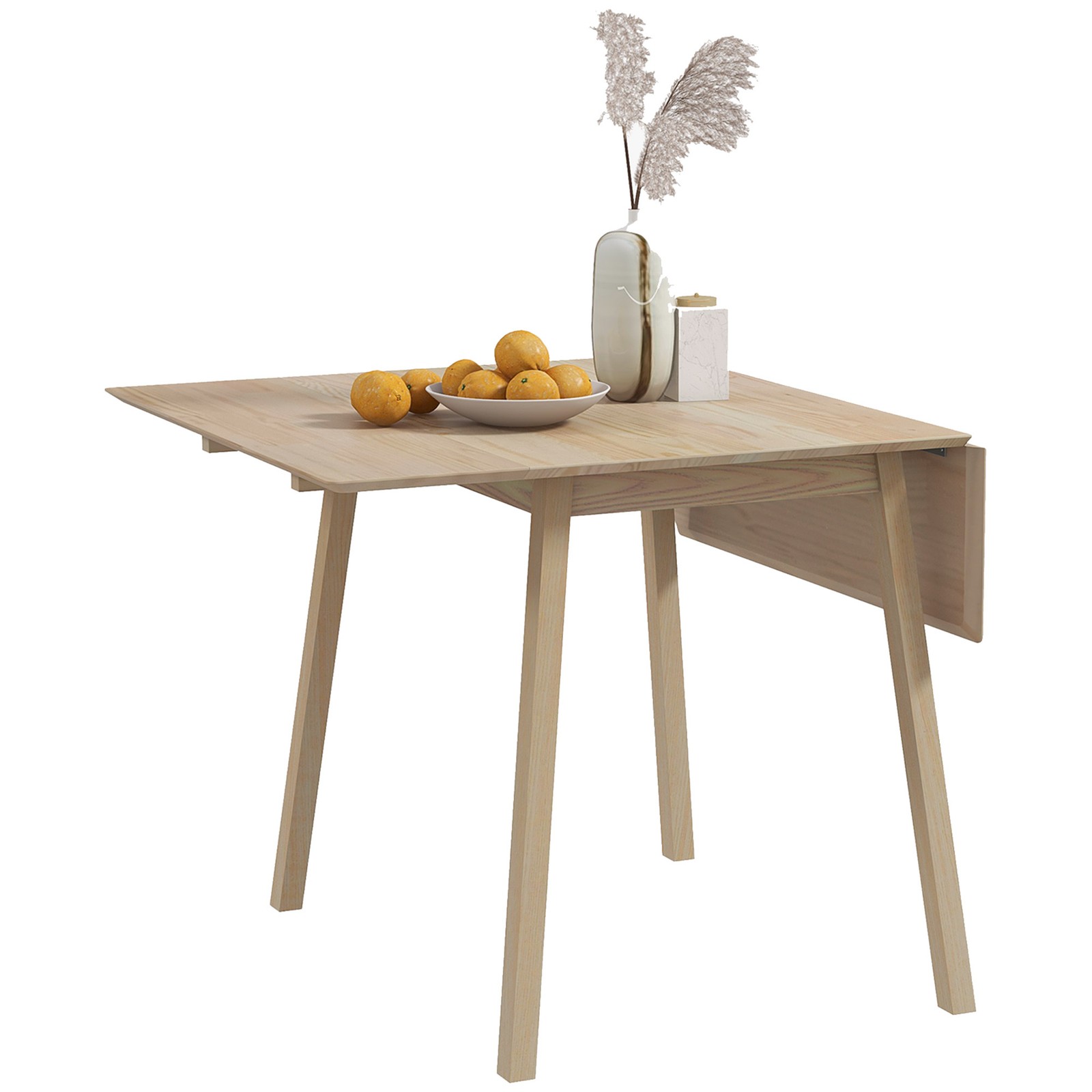 Extendable Kitchen Table for 2-4, Folding Drop Leaf Dining Table, Natural