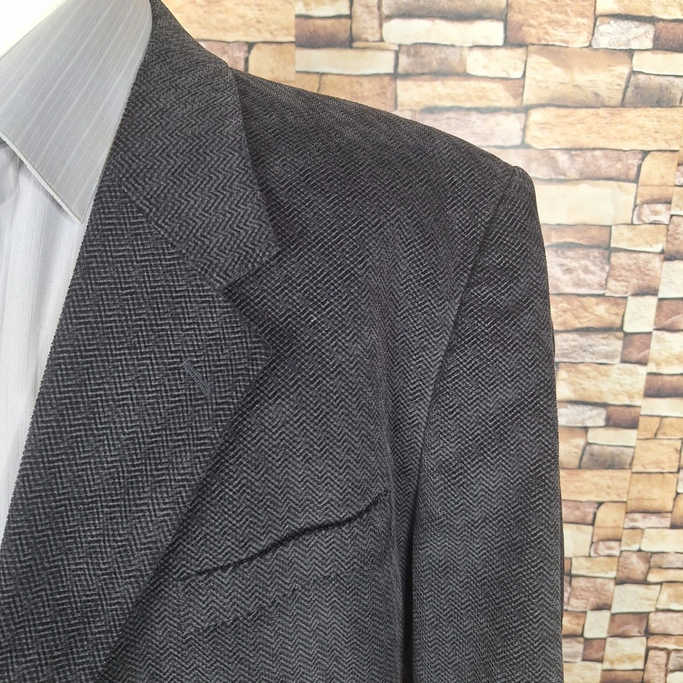 Monsieur Adolfo Jacket Sport Coat Mens 48L/R Dark Gray Herringbone VL Cotton - Image 2 of 4