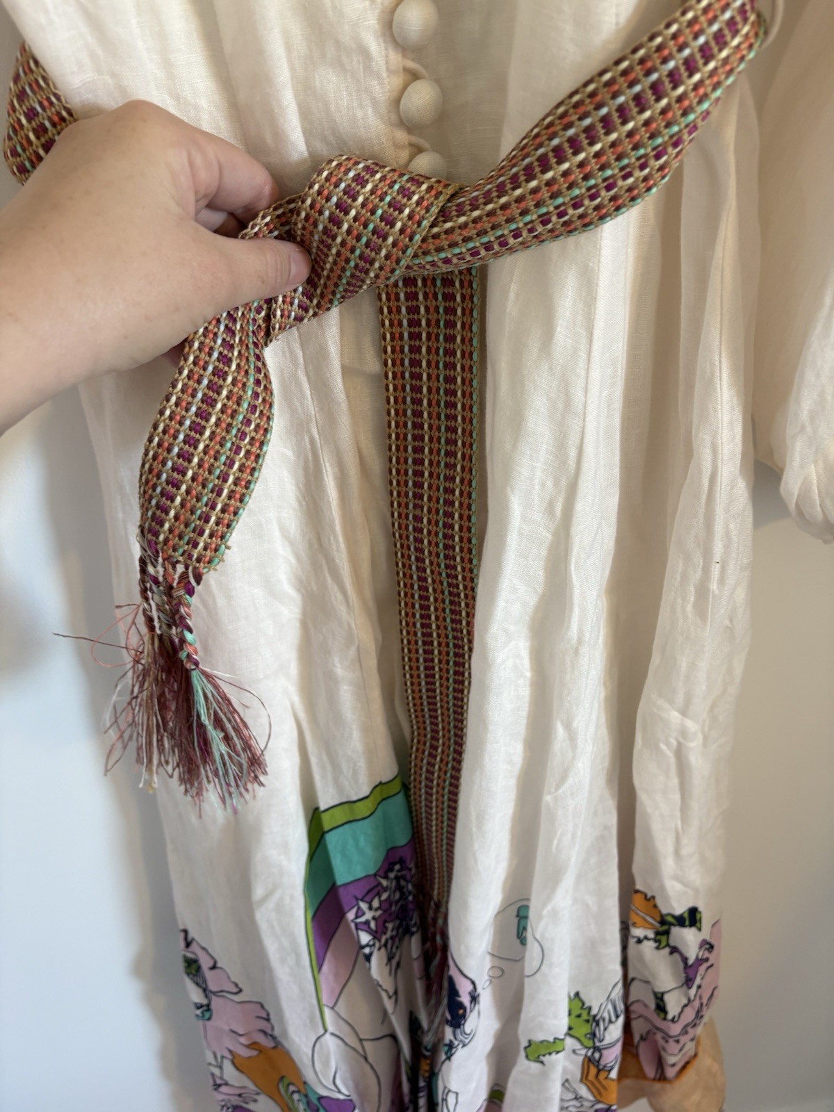 Zimmermann Lola Billow Dress Sz 0 AU 8 US 4 Long Sleeve Belted Midi Linen W Slip