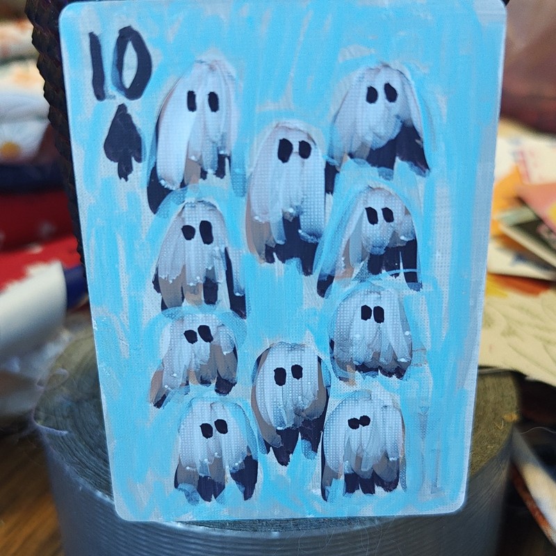 ACEO by Emily Meinert ghost 10 of spades card painting small cartoon folk art 