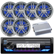 JVC KD-X38MBS Stereo Receiver, 6x 6.5" Marine 180W Charcoal Speaker, 4-CH Amp