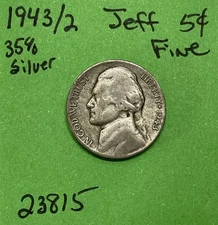 1943/2 P Overdate Jefferson 35% Silver War Time Nickel Key Error Variety