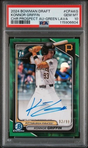 2024 Bowman Chrome Konnor Griffin Rookie RC 1st Green Lava Ref Auto /99 PSA 10