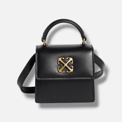 Off-White Women Black Jitney Leather Shoulder Micro Top-Handle Crossbody Bag