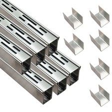 Channel Drain 1-1/4" Wide x 19' 7-3/16" Long,Silver Outdoor Pool Deck Drain C...