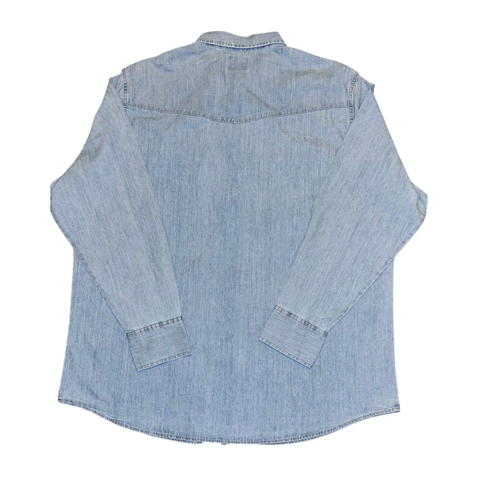 Wrangler Denim Pearl Snap Shirt Men's 3XL Blue Light Wash Western ...
