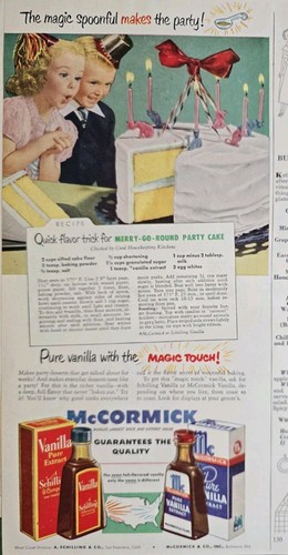 1949 McCormick pure vanilla extract Merry Go Round party cake recipe vintage ad 