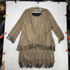 Vintage Shari Aide Nites Shift Dress with Jacket Gold Metallic Lace USA Made 16W