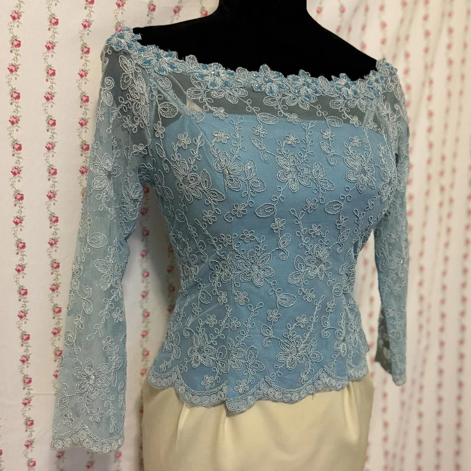 Винтажный ручной работы вышитый блестками с плеча зубчатый бюстье размер XS - Изображение 3 из 4