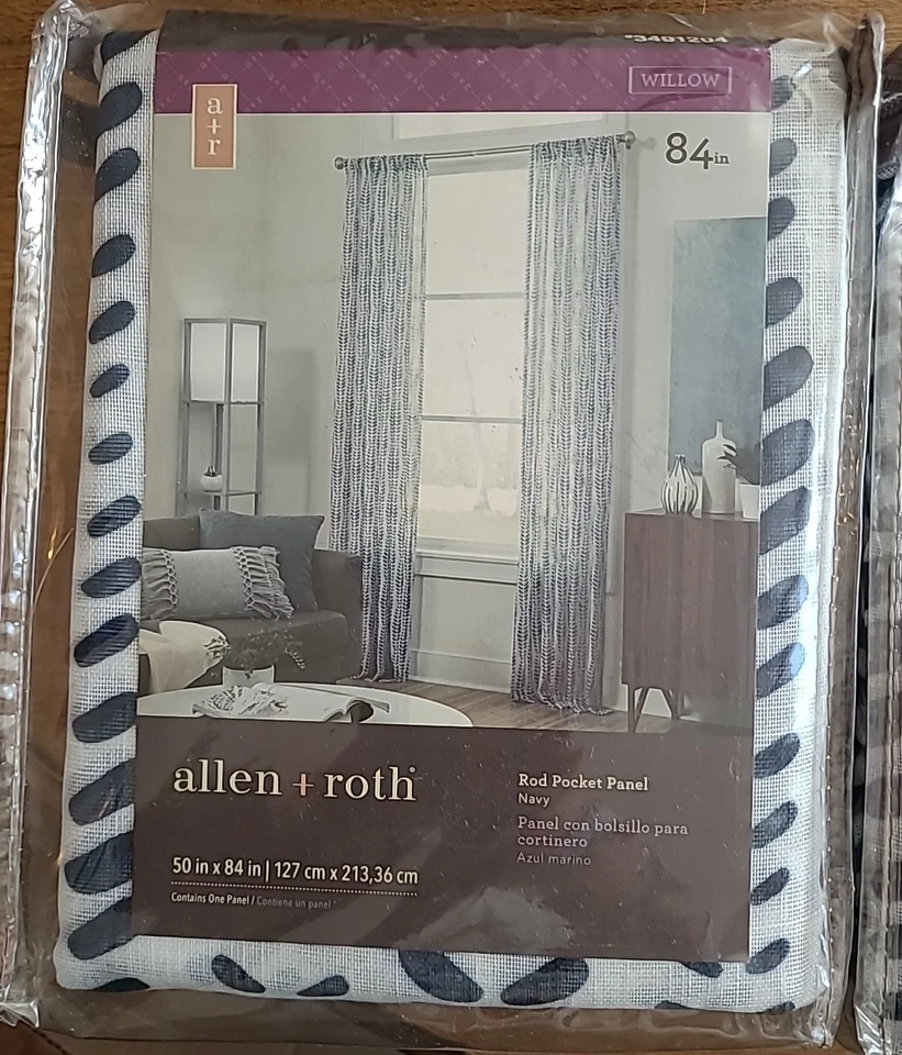 (2) Panel de cortina individual semi transparente azul marino Allen + Roth Willow 84 pulgadas *443 Foto 2 de 3