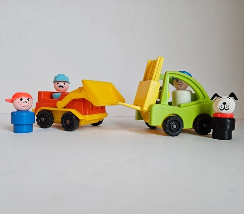 Vintage Fisher-Price Little People Loader Forklift Construction Vehicles 6 Pcs