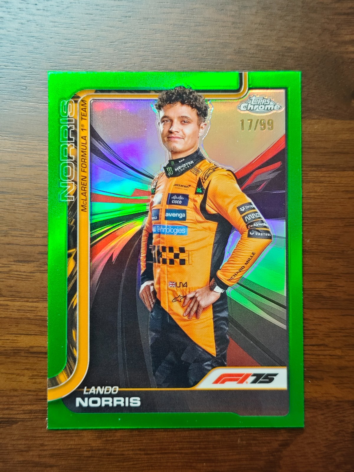 2025 Topps Chrome F1 Lando Norris Portrait True Green Refractor 17/99 view 1