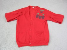 Vintage Jerzees Cardigan Mens One Size Red Apple Teacher Fleece Made in USA 90s