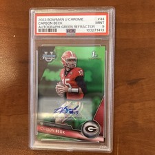 Carson Beck Green Refractor Auto /99 2023 Bowman Chrome U Georgia / Miami PSA 9