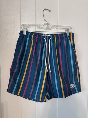 Pacsun Men's Swim Shorts Size Small Retro Stripe 6  Inseam Drawstring Pockets
