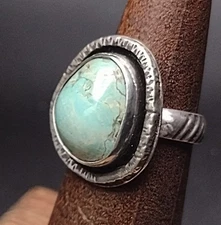 Freeform12x15mm Kingman Turquoise Sterling Ring Size 5 Made in USA NWOT