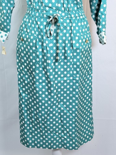 Leslie Fay Dress Womens 8 Turquoise Polka Dot Belted Cottagecore 80s NWT Boho - Picture 14 of 14