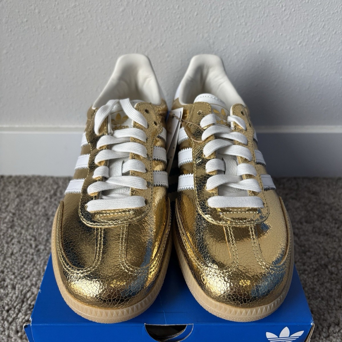 Adidas Samba OG W Gold Metallic Cracked Leather KI5719 Size 6.5