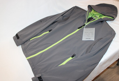 Geox Respira Nebula Grey Full Zip Lightweight Rain Jacket with Hood Size 40 $495