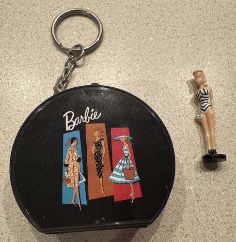 Vintage Miniature Barbie Case Hat Box & Doll Keychain Basic Fun 1999