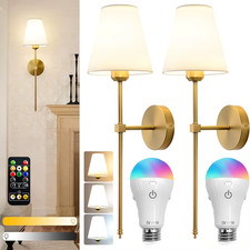 Battery Operated Wall Sconce Set of 2,Gold Rechargeable Wall Lights with Dimmabl