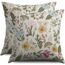 Spring Floral Pillow Covers 16X16 Set of 2, Botanical Print Green Flower Plan...