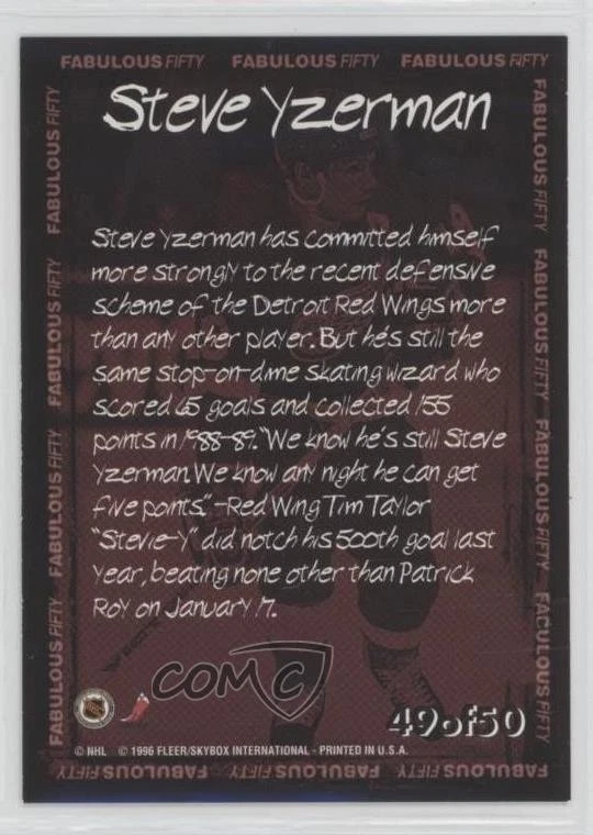 1996-97 Fleer NHL Picks Fabulous Fifty Steve Yzerman #49 HOF - Image 2 of 2