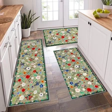 Floral Kitchen Rugs Sets of 3 Non Slip Kitchen Rugs and Mats Washable Farmhou...