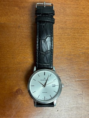 Claude Bernard Swiss Made Watch 53007 Silver Dial Sapphire Crystal Date Black