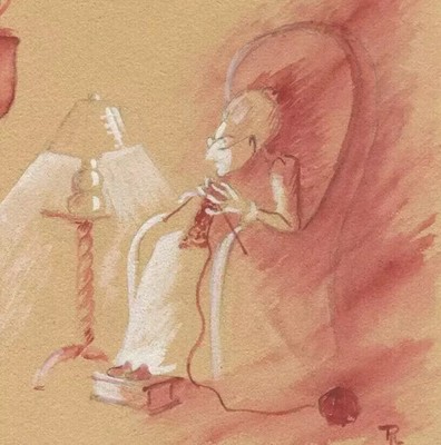 Lady Woman Portrait Genre Scene Drawing Vintage Original Old