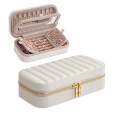 Travel Jewelry Case, Small Jewelry Box Organizer with Mirror, 4.1 x 8 x 2.4 Inch
