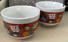 Set of 2 Hawaiian Themed Ceramic Bowls with Built In Chopsticks Holder Cute!