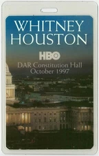 Whitney Houston 1997 HBO DAR Constitution Hall Laminated Backstage Pass