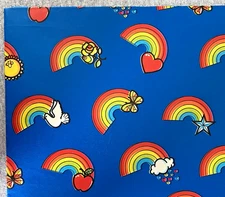 Vtg Gift Wrap Rainbow Dove Heart Apple Butterfly Star 2 Sheets 20x30" Whimsical