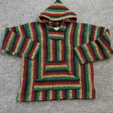 Baja Joe Hoodie Adult Small Red Green Mexican Drug Rug Rasta Sweatshirt Poncho
