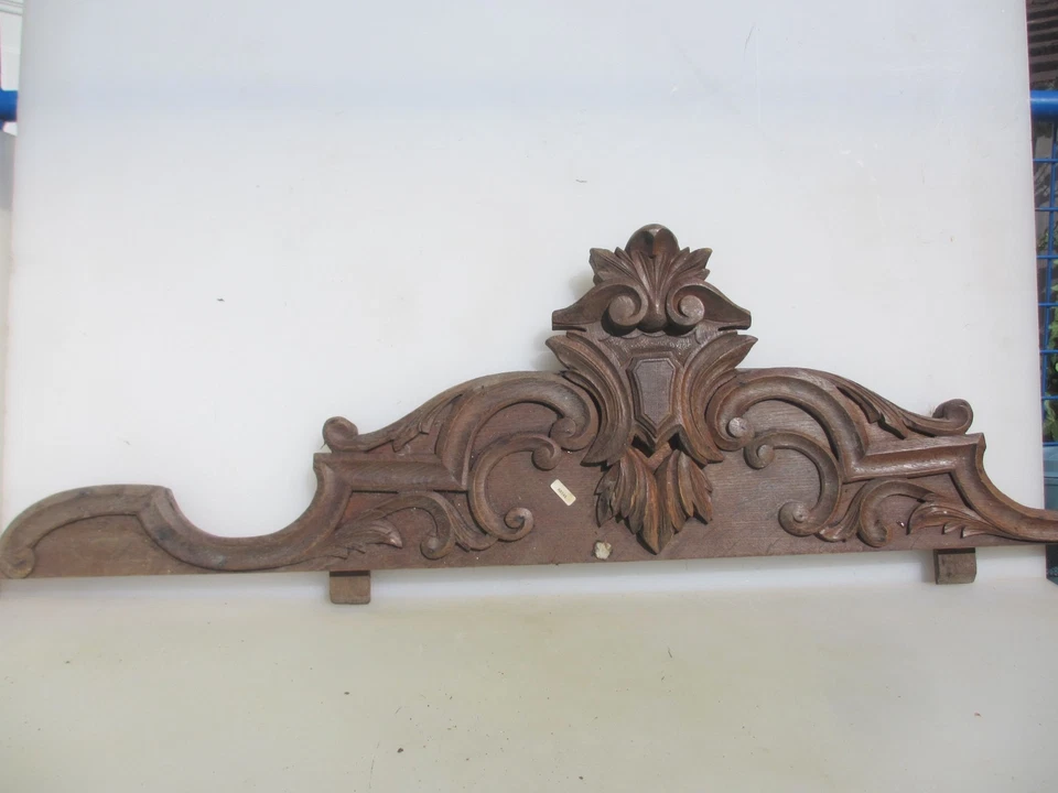 Antique Carved Wooden Top Old Pediment Finial Furniture Wood Victorian 49"W - Image 3 of 4