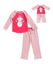Girl Pajamas and Doll Matching Snowman Pink Set Outfit 5-10 ft American Girl 18"