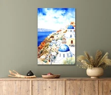 Painting Depicting a Blue Dome on A Hill 40x60cm Canvas or Metal Print Wall Art