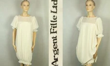 Vtg 80s Does 20s Flapper ARGENT FILLE Ivory Pleated Bubble Dress w Floral Lace S