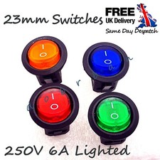 250V 6A Round ROCKER SWITCH ON/OFF I/O 1/0 Light illuminated Bulb Lamp 23mm UK