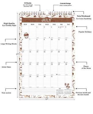 2025-2026 Wall Calendar Spiral-bound Twin-Wire Binding - 18 Months