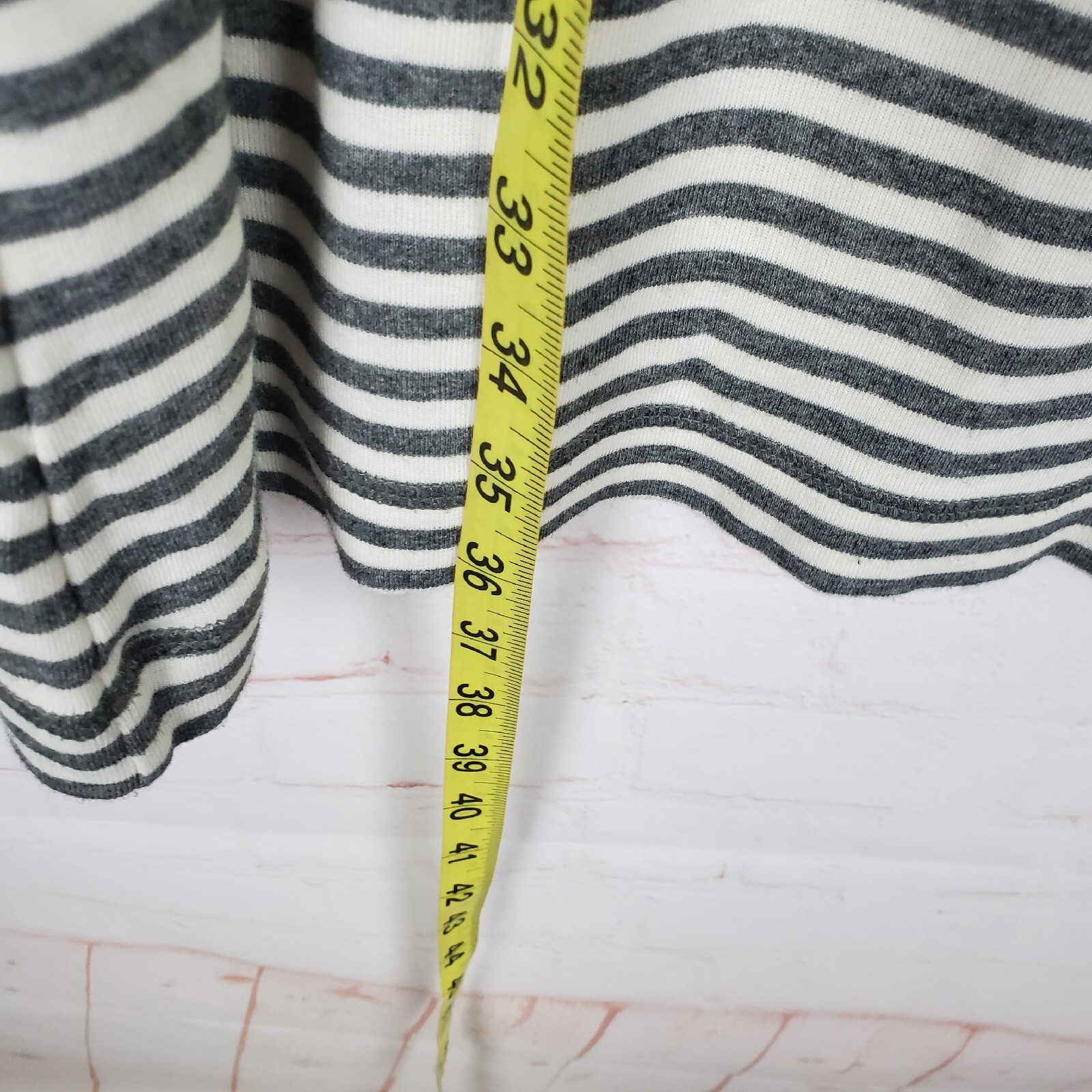 Tory Burch Pima Cotton 3/4 Sleeve Tee Shirt Dress XS Boat Neck Striped Logo Gray thumbnail 14