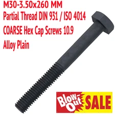 M30-3.5 X 260mm DIN 931 Hex Cap Screw Part Thread GRADE 10.9 Coarse Alloy Plain