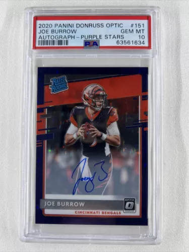 2020 PANINI DONRUSS OPTIC JOE BURROW PURPLE STARS AUTO AUTOGRAPH /50 PSA 10!