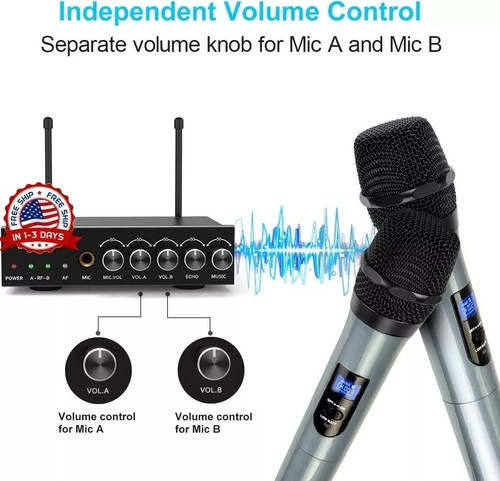 Microfonos Inalambricos PROFESIONALE Para Cantar Karaoke Con Receptor Fiesta NEW - Picture 4 of 8