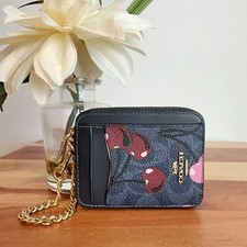 NWT Coach Zip Card Case In Signature Canvas With Cherry Print