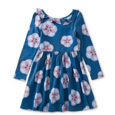 TEA COLLECTION Ruffled Neckline Skirted Dress - Blue - NWT Girls 16
